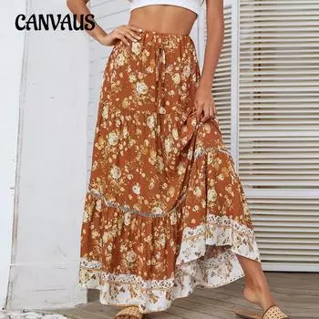 Летняя женская полуюбка с эластичной резинкой на талии, пляжная юбка с богемным подолом, полуюбка