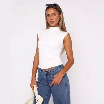 Летняя женская полувысокая горловина однотонная тонкая без рукавов майка Hottie Style Hundred S чёрный