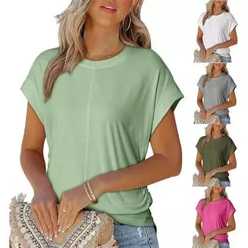 Летняя женская повседневная футболка с круглым вырезом, короткими рукавами, рукавами на плечах и эластичным поясом по бокам Футболки женские S светло-зеленый