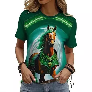 Летняя женская повседневная футболка с круглым вырезом и короткими рукавами с 3D-принтом животных S