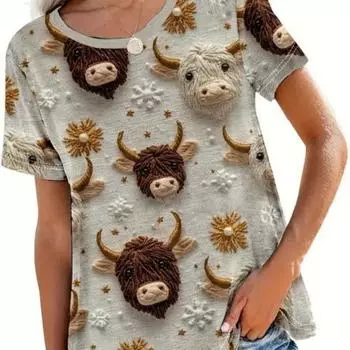 Летняя женская повседневная футболка с круглым вырезом и короткими рукавами с 3D-принтом животных S