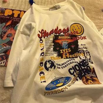 Летняя женская повседневная футболка в стиле хип-хоп с граффити и мультяшным принтом