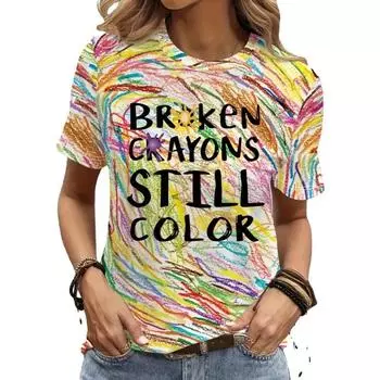 Летняя женская повседневная футболка в стиле хип-хоп с круглым вырезом и короткими рукавами, цифровая 3D-печать S жёлтый