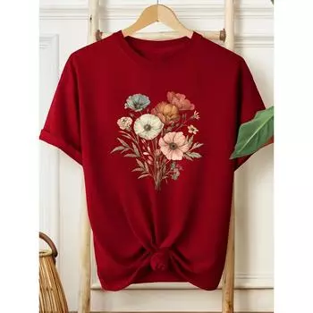 Летняя женская повседневная модная дышащая футболка с круглым вырезом и коротким рукавом с цветной машинной печатью XS