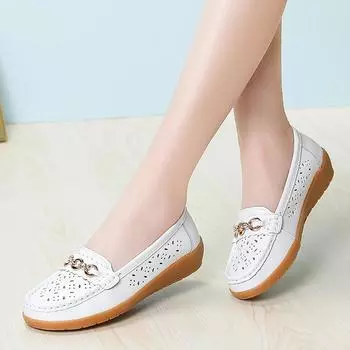 Летняя женская повседневная обувь, кожаные женские дышащие туфли на плоской подошве, укороченные женские повседневные туфли, офисные тапочки 35 бежевый