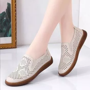 Летняя женская повседневная обувь, модные мокасины с выемками, дышащие женские туфли на плоской подошве, дизайнерские кроссовки, мокасины из искусственной кожи 35 бежевый