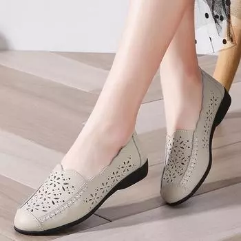 Летняя женская повседневная обувь, женские лоферы с открытыми отверстиями, кожаные дышащие женские туфли на плоской подошве, мокасины без шнуровки, Zapatillas Mujer 35