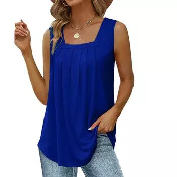 Летняя женская повседневная однотонная блузка с U-образным вырезом без рукавов, свободная туника, майка S серый