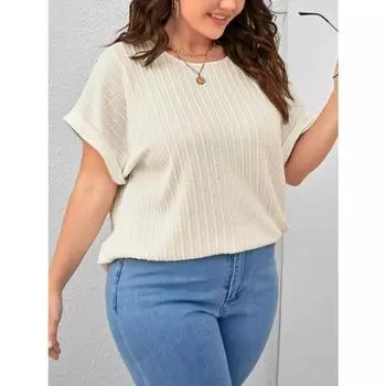 Летняя женская повседневная однотонная футболка в вертикальную полоску с рукавами «летучая мышь» свободного кроя с короткими рукавами больших размеров XL белый