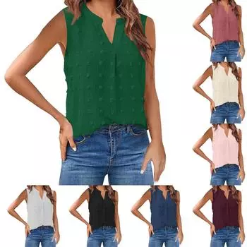 Летняя женская повседневная однотонная свободная футболка без рукавов с v-образным вырезом для женщин