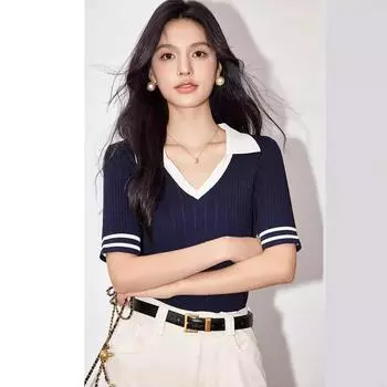 Летняя женская повседневная рубашка поло Ice Silk Трикотажная футболка с короткими рукавами для женщин S