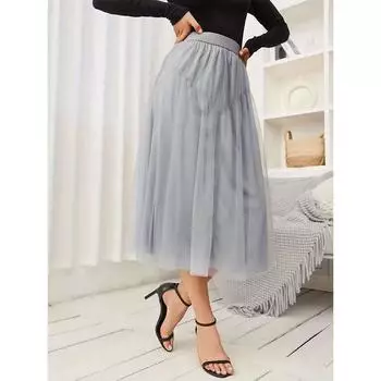 Летняя женская повседневная сетчатая плиссированная юбка до половины тела с подолом S светло-серый