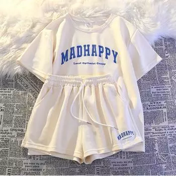 Летняя женская повседневная спортивная футболка и шорты, комплект XXL белый