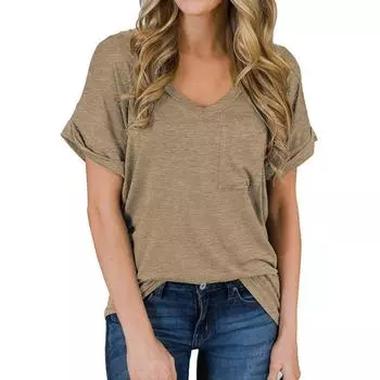 Летняя женская повседневная свободная футболка с v-образным вырезом S чёрный