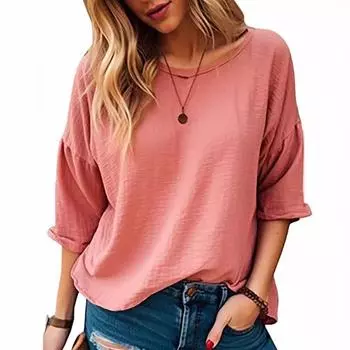 Летняя женская повседневная удобная футболка для поездок на работу с рукавом три четверти, однотонная футболка S синий