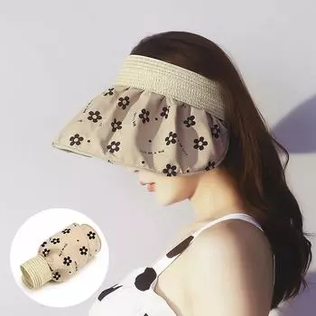 Летняя женская пустая шляпа с цветочным принтом и солнцезащитным кремом для женщин, уличная пляжная шляпа с большими полями, складная кепка, солнцезащитная шляпа от солнца светло-бежевый