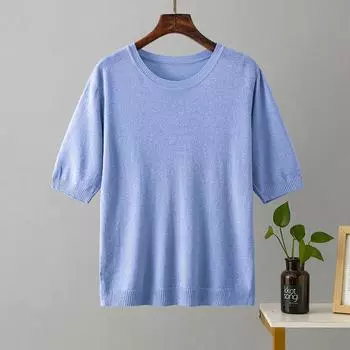 Летняя женская яркая шелковая однотонная свободная тонкая футболка с круглым вырезом и короткими рукавами, универсальная трикотажная футболка с коротким рукавом one size белый