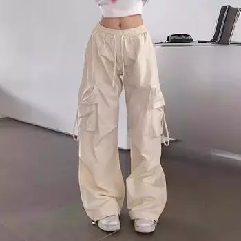 Летняя женская рабочая одежда в стиле ретро со средней посадкой и прямыми штанинами в сочетании со свободными повседневными швабрами для пола. S белый