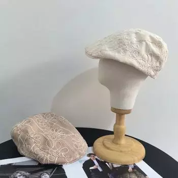 Летняя женская ретро-шляпа с вышитыми цветами, большие поля, показывающие лицо, маленькая шляпа, солнцезащитная шляпа, персонализированный берет для путешествий M56-58cm