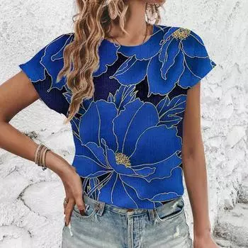 Летняя женская роскошная цветочная футболка модный тренд топы с круглым вырезом футболки женская винтажная одежда с коротким рукавом женская повседневная уличная одежда S