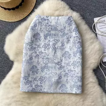 Летняя женская роскошная мини-юбка-карандаш с жаккардовым цветком S абрикосовый