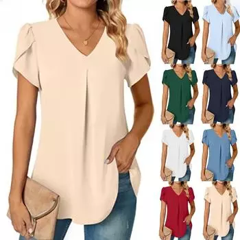 Летняя женская рубашка 2023 года с V-образным вырезом и рукавами-лепестками XXL белый