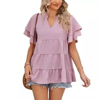 Летняя женская рубашка Babydoll с V-образным вырезом для женщин S чёрный