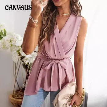 Летняя женская рубашка без рукавов, темпераментные топы с завязками на талии