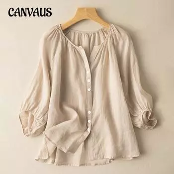 Летняя женская рубашка больших размеров, повседневные однотонные топы, свободный топ на пуговицах S хаки