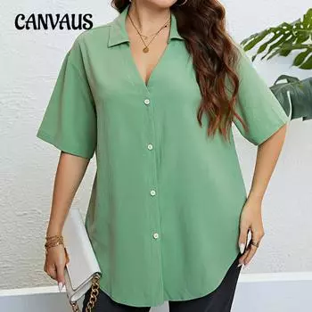 Летняя женская рубашка больших размеров с V-образным вырезом, свободный повседневный топ с короткими рукавами 1XL светло-зеленый