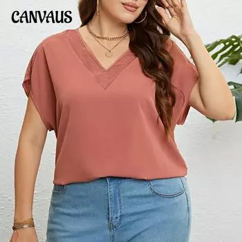 Летняя женская рубашка больших размеров с V-образным вырезом, свободный повседневный топ с короткими рукавами