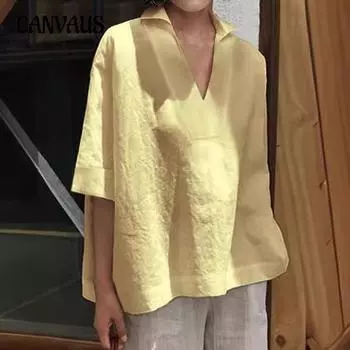 Летняя женская рубашка больших размеров с V-образным вырезом и коротким рукавом, свободный топ S белый