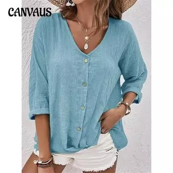 Летняя женская рубашка больших размеров с v-образным вырезом и пуговицами, кардиган, топ S синий