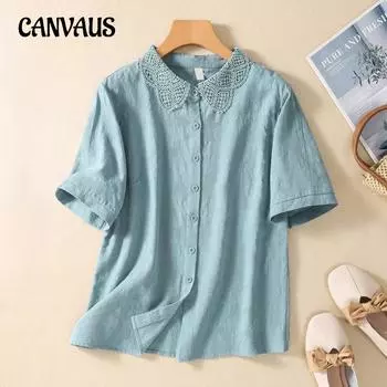 Летняя женская рубашка больших размеров, свободная однотонная хлопково-льняная жаккардовая рубашка с короткими рукавами, топ с короткими рукавами S белый