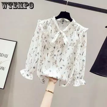 Летняя женская рубашка Design Sense Niche с цветочным шифоном и рукавами 3/4 с цветочным принтом S белый