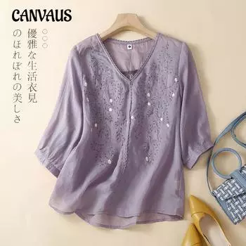 Летняя женская рубашка, хлопковая льняная рубашка со средними рукавами, тонкая свободная рубашка с вышивкой, топы M белый