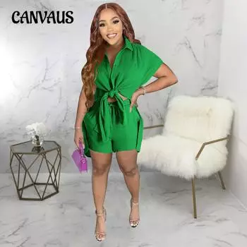 Летняя женская рубашка и шорты, комплект плюс размер, хлопково-льняная однотонная рубашка, повседневный комплект с короткими рукавами и шортами S