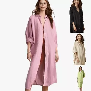 Летняя женская хлопковая солнцезащитная рубашка, свободная повседневная рубашка средней длины с карманом XXL белый