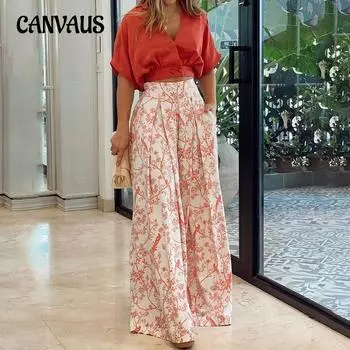 Летняя женская рубашка, комплект с длинными брюками, короткая рубашка, топ, длинные брюки, модный повседневный комплект S красный