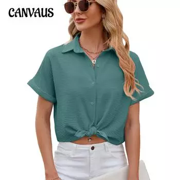 Летняя женская рубашка, новая однотонная рубашка с лацканами и короткими рукавами, свободные топы на пуговицах S белый