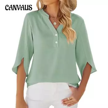 Летняя женская рубашка, однотонная, с v-образным вырезом, удобный повседневный топ со средним рукавом S белый