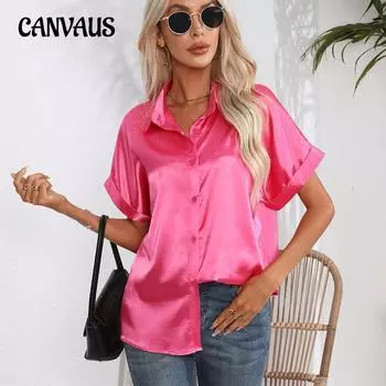 Летняя женская рубашка, однотонная, темпераментная, удобная, повседневная, с коротким рукавом S белый