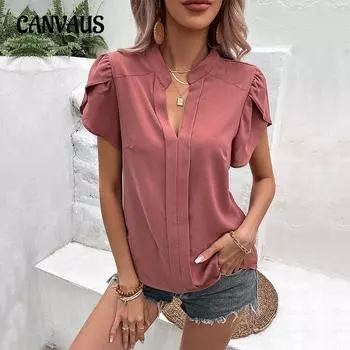 Летняя женская рубашка, пуловер с v-образным вырезом, сексуальная красная рубашка с коротким рукавом, футболка S