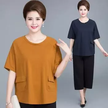 Летняя женская рубашка с короткими рукавами и круглым вырезом, женская блузка большого размера, свободная, с карманом большого размера XXXXL темно-синий