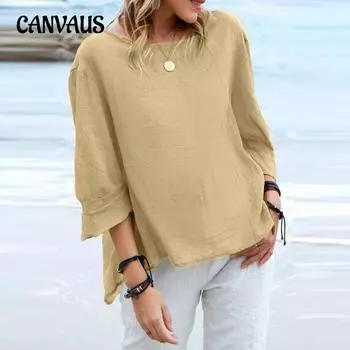 Летняя женская рубашка с круглым вырезом и воротником больших размеров, повседневная, с асимметричными манжетами