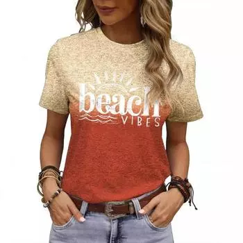 Летняя женская рубашка с круглым вырезом и короткими рукавами с принтом букв для поездок на работу, футболки с 3D-принтом для женщин S