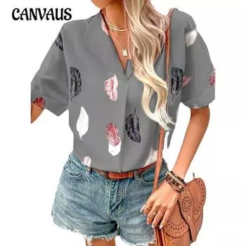 Летняя женская рубашка с лацканами и принтом перьев, топы с короткими рукавами, рубашка, футболка 5XL чёрный