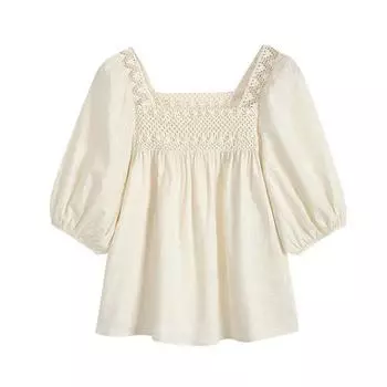 Летняя женская рубашка с пышными рукавами и квадратным воротником, однотонный топ, блузка с короткими рукавами для женщин XXL белый