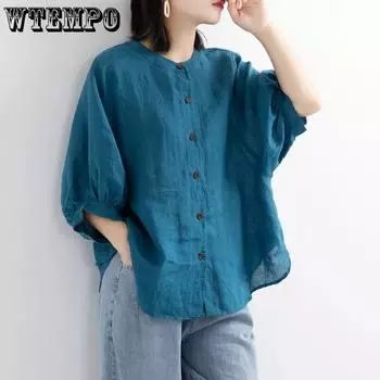 Летняя женская рубашка с рукавом-фонариком в стиле ретро, блузка со свободными рукавами, женская рубашка большого размера M красный