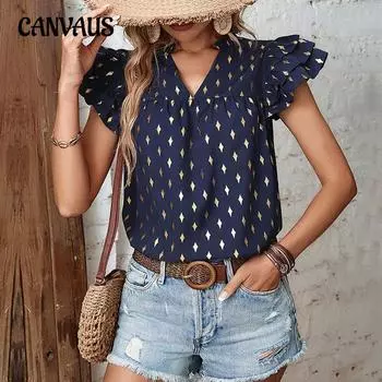 Летняя женская рубашка с v-образным вырезом и рюшами в стиле ретро, элегантная рубашка, футболка, топы S темно-синий